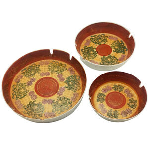 Heygill Imports Set Of 3 Nesting Ash Trays Japanese Floral Pattern Made In Japan